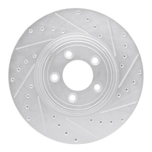 Jaguar S-Type Brake Rotor (1) - Front Right - R1 Concepts - Drilled & Slotted - Silver - `06-`10